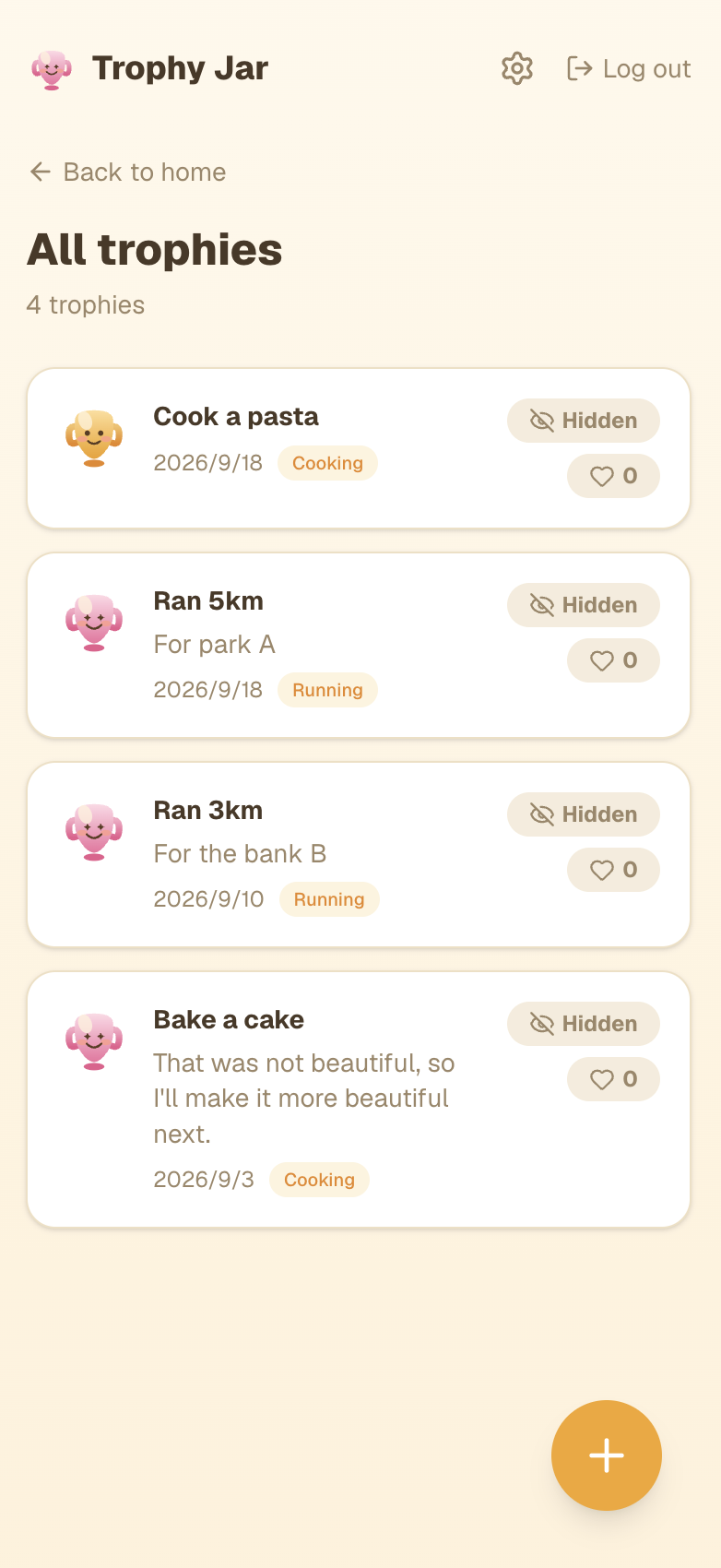 Trophy Jar list screen on mobile