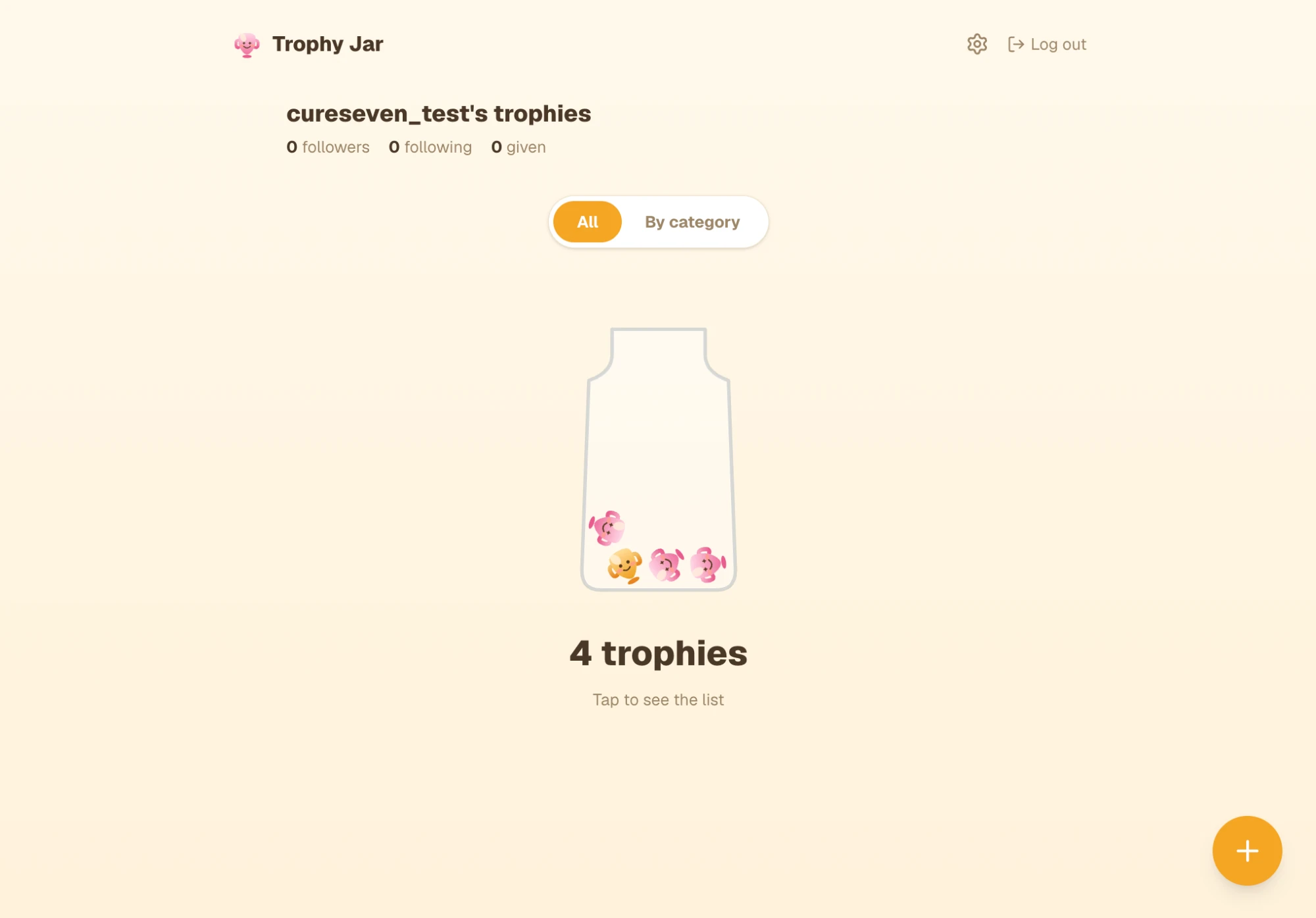 Trophy Jar home screen on desktop
